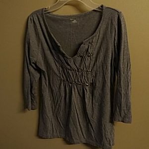St John's Bay Grey Embellished Top V-Neck Sz S